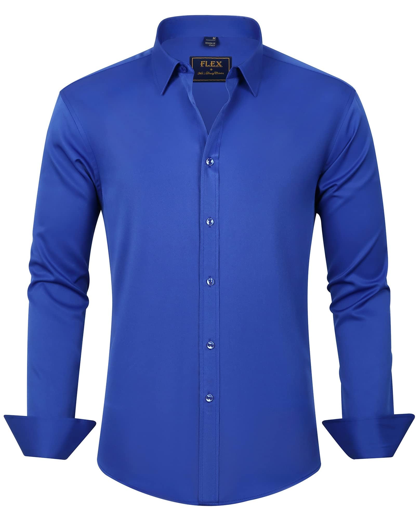 Photo 1 of J.VER Boy's Long Sleeve Dress Shirts Solid Stretch Wrinkle-Free Shirt Kids Casual Button Down Shirts Royal Blue