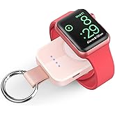 i.VALUX Portable Wireless Charger for Apple Watch Series 11/10/9/8/UItra/7/6/5/4/3/2/SE, Compact Magnetic iWatch Charger 1000mAh Power Bank Travel Keychain Style Gift for Mother Girl Birthday-Pink