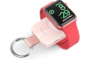 i.VALUX Portable Wireless Charger for Apple Watch Series 11/10/9/8/UItra/7/6/5/4/3/2/SE, Compact Magnetic iWatch Charger 1000mAh Power Bank Travel Keychain Style Gift for Mother Girl Birthday-Pink