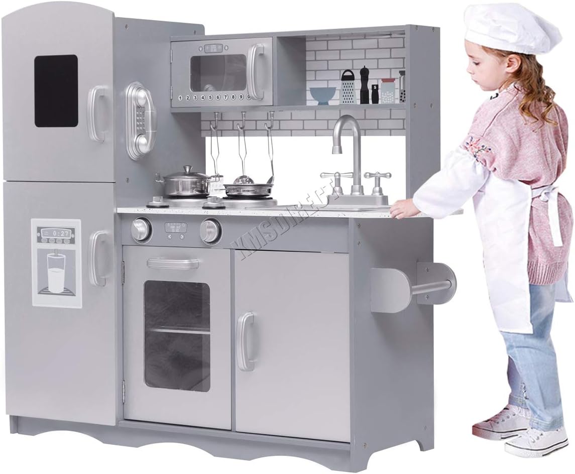 costway kids wooden modern kitchen cooking pretend play set