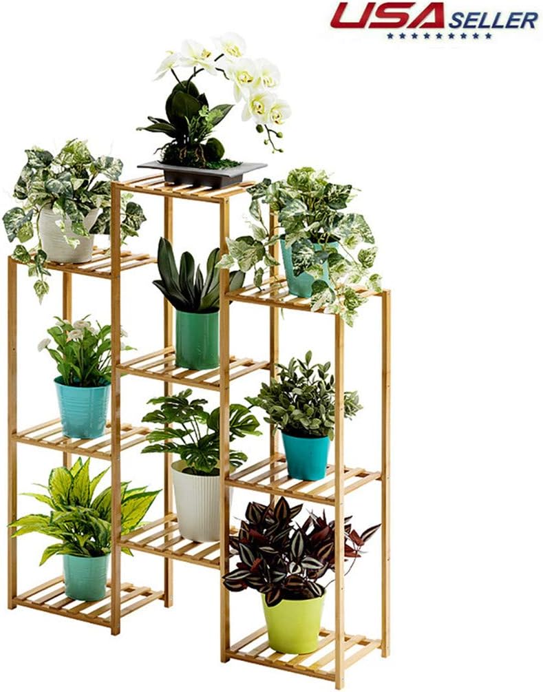 Made in USA Wesracia Multi Tiered Tall Plant Stand Bamboo Wooden