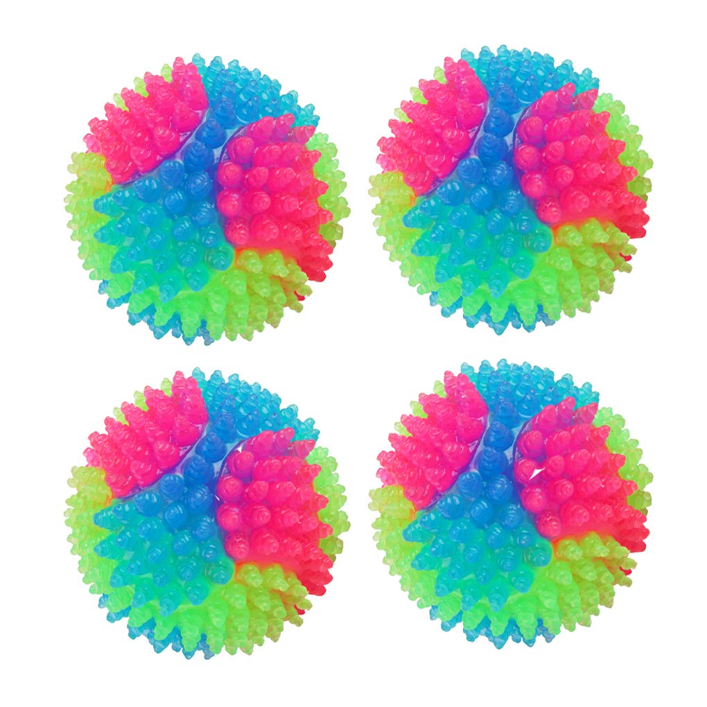FineInno 4 pcs Light Up Dog Balls Flashing Elastic Ball Glow in The Dark Interactive Pet Toys for Puppy, Cats, Dog (4 pcs stab balls)