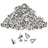 zhuohai 100 Pairs Cone Spikes Screwback Studs, Cone Silver Studs and Spikes Punk, DIY Leather Craft Cool Rivets Punk(7X10mm)