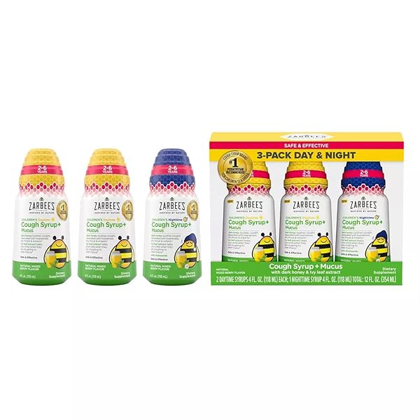ZARBEE’S KIDS COUGH + MUCUS SYRUP DAY/NIGHT VALUE PACK FOR CHILDREN 2-6, MIXED BERRY FLAVOR, 3X4FL OZ