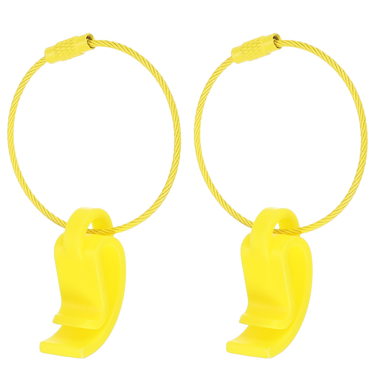 PATIKIL Flying Disc Clip with Wire Cable, 2 Pack Sport Disk Hanger Hook Holder for Carrying Organizing Discs, Yellow