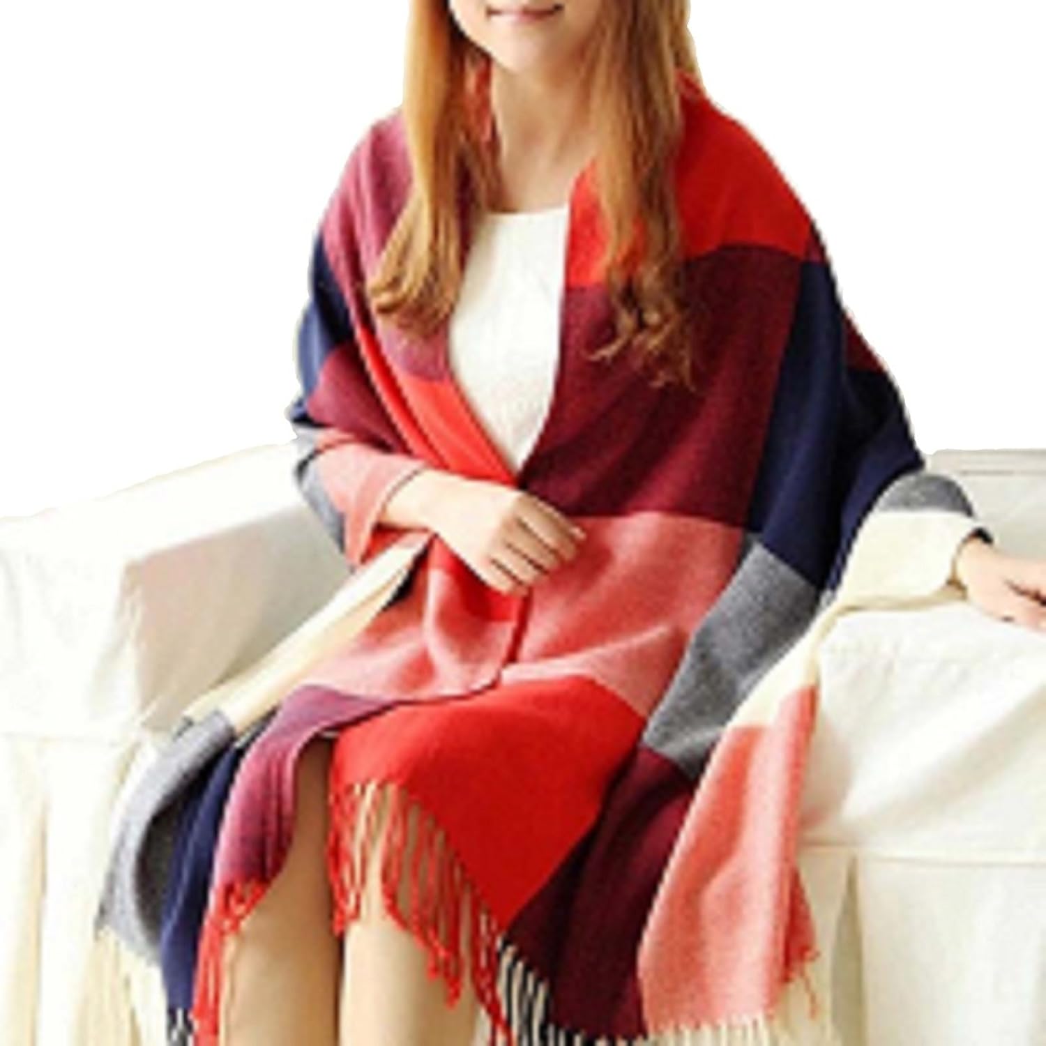 ziory red 190cm*60cm winter neck scarf warm soft scarves plaid tassels shawl stole for girls and women