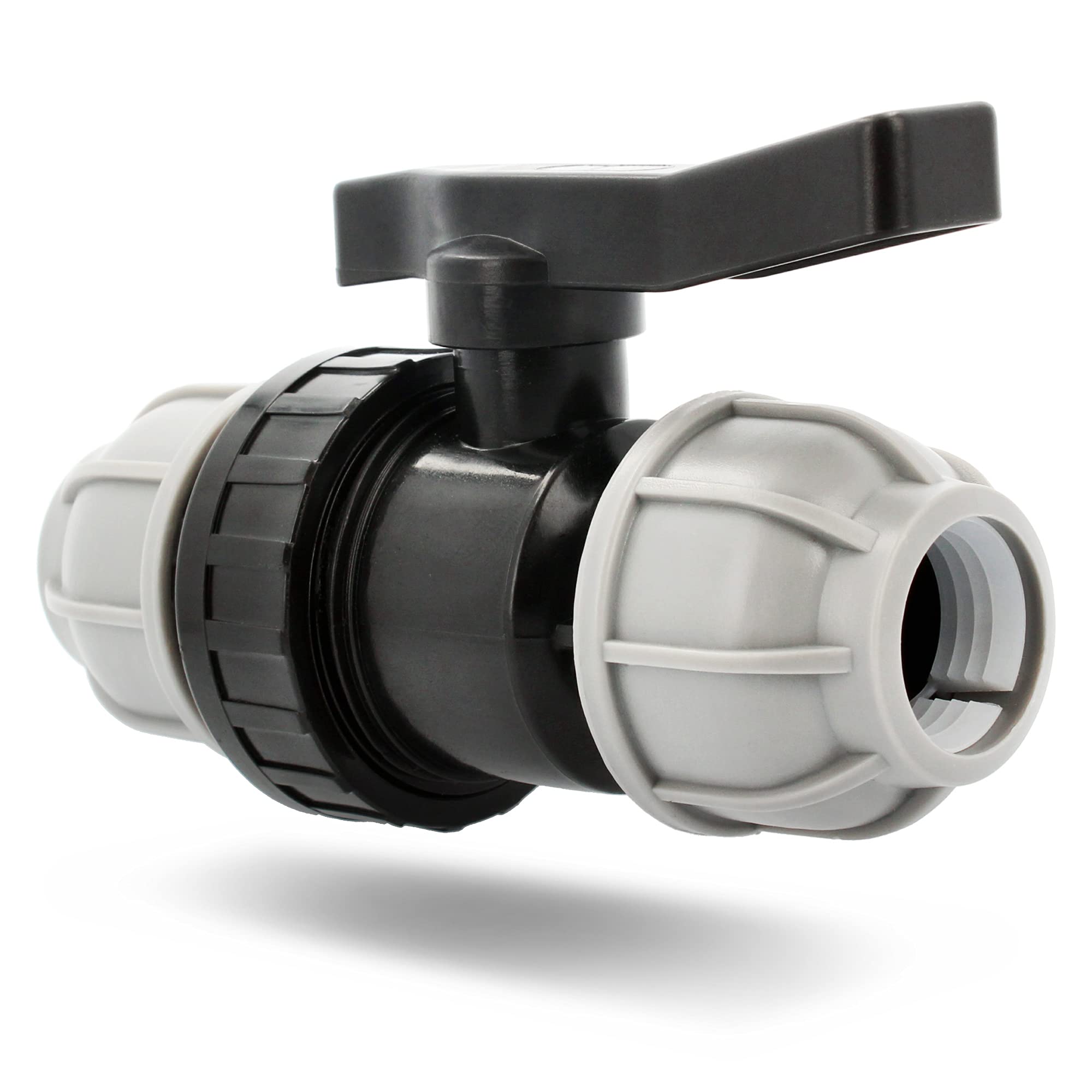 BRADAS® PE-Fitting Ball Valve 2-Way 32 mm x 32 mm Clamp Valve PN 10 Bar Ball Valve Shut-Off Valve with Double-Sided Compression Fitting for PE Pipe Garden Irrigation Clamp Fitting