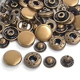 Pack 15 Completed Sets Antique Brass Metal Snap Fasteners Press Studs Poppers Clothing Bag Jacket Leather Craft Buttons (15mm)