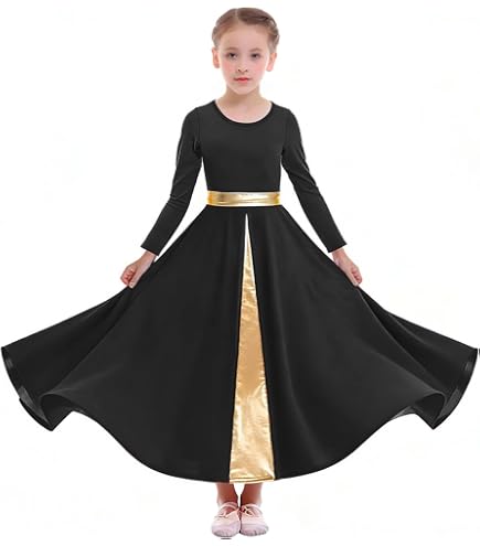 gold praise dance dresses ORIDOOR Girls Dress Metallic Liturgical Worship Church Robe Full Length Swing Lyrical Costume,Black,Tag120,5-6Years : Clothing, Shoes & Jewelry 7213197295695