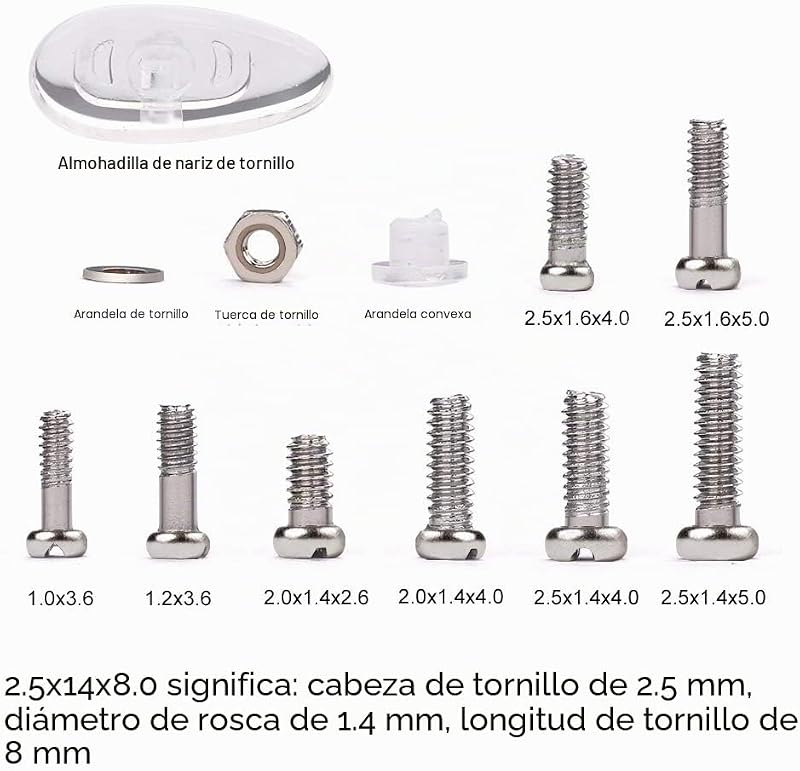 Kit de reparación de lentes, 1100 tornillos pequeños y 5 pares de almohadillas de nariz de acero inoxidable con pinzas de micro destornillador para gafas, gafas de sol, reparación de relojes — foto 4 de 7