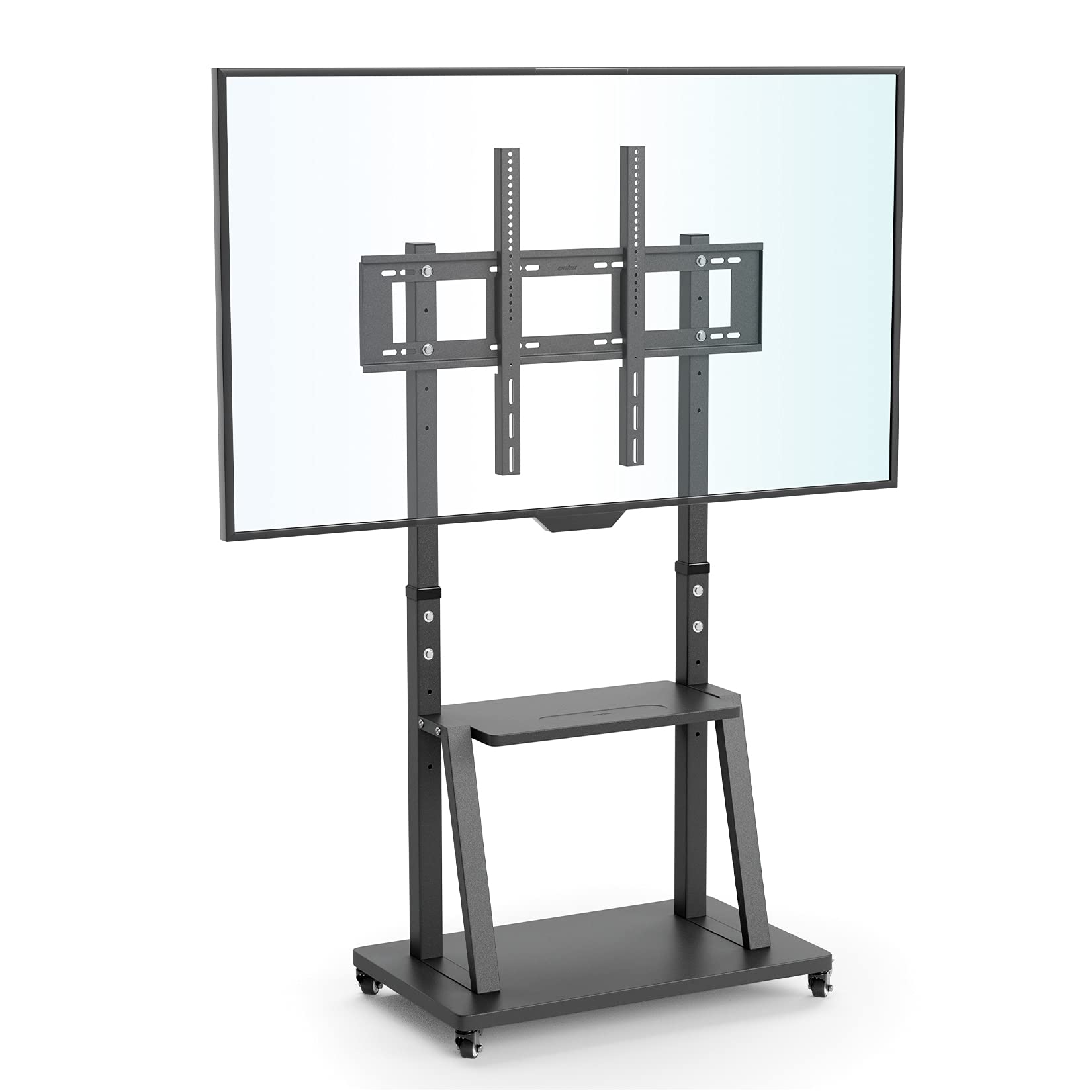 UNHO Mobile TV Stand with Castors, Heavy Duty TV Cart Stand for 32”-100” LED LCD OLED Screens Height Adjustable Ultra Stable TV Trolley with 2 Tier Storage Shelves Holds up to 80KG MAX VESA 800x600mm