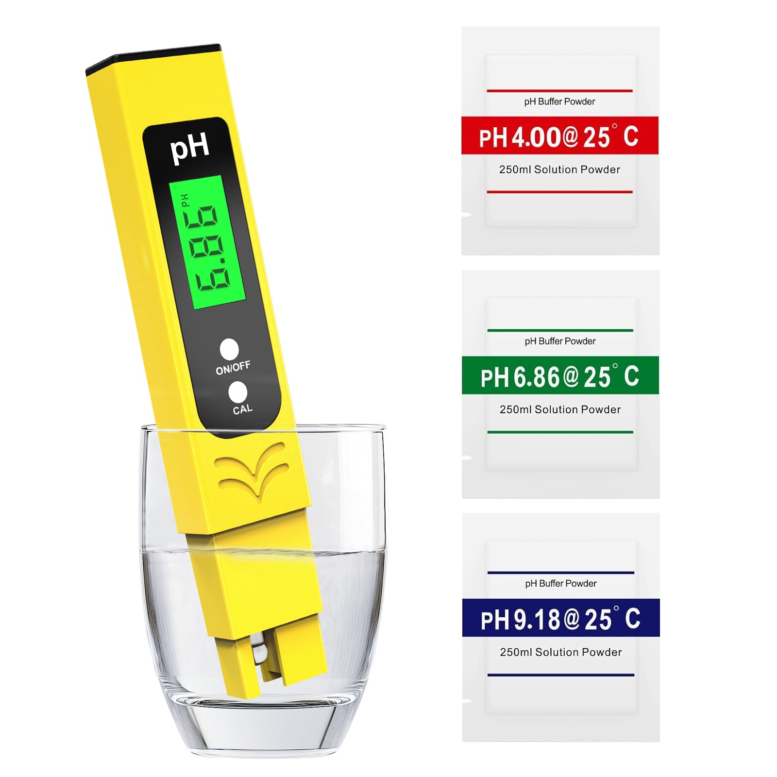 Keero pH Messgerät Hochpräzision (± 0.01), Water Tester, pH Wert Messgerät Pool mit Blau Hinterleuchtetem LCD-Display & Automatischer Temperaturkompensation,für Trinkwasser/Poolwasseranalyse-Gelb