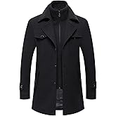 SOMTHRON Men's Winter Wool Blend Pea Coat Single Breasted Removable Collar Windproof Trench Coat Overcoat