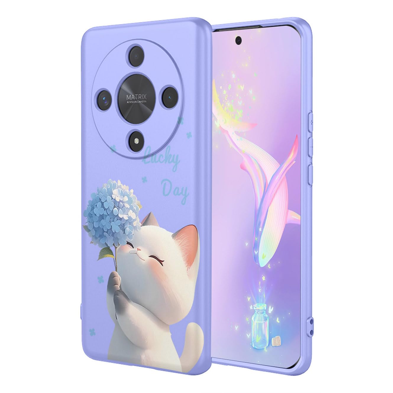 YUECXIN Case for Honor Magic6 Lite 5G/Magic 6 Lite, Ultra thin Liquid Silicone Silky Soft Touch Cute Pattern Girls Cover, with Microfiber Lining Shockproof TPU Bumper Case. Cat