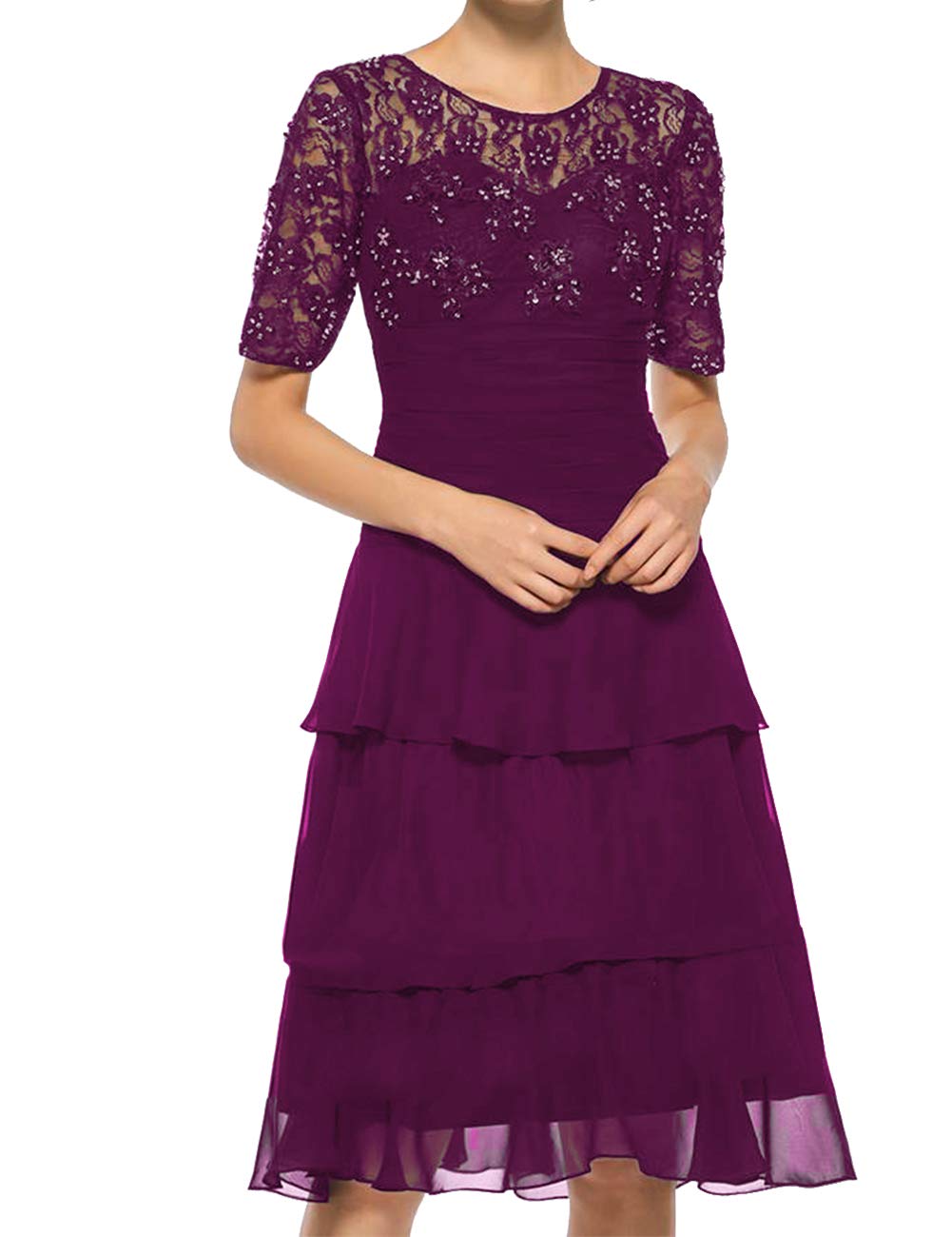 Mother of The Bride Dresses Tiered Short Evening Party Dresses Lace