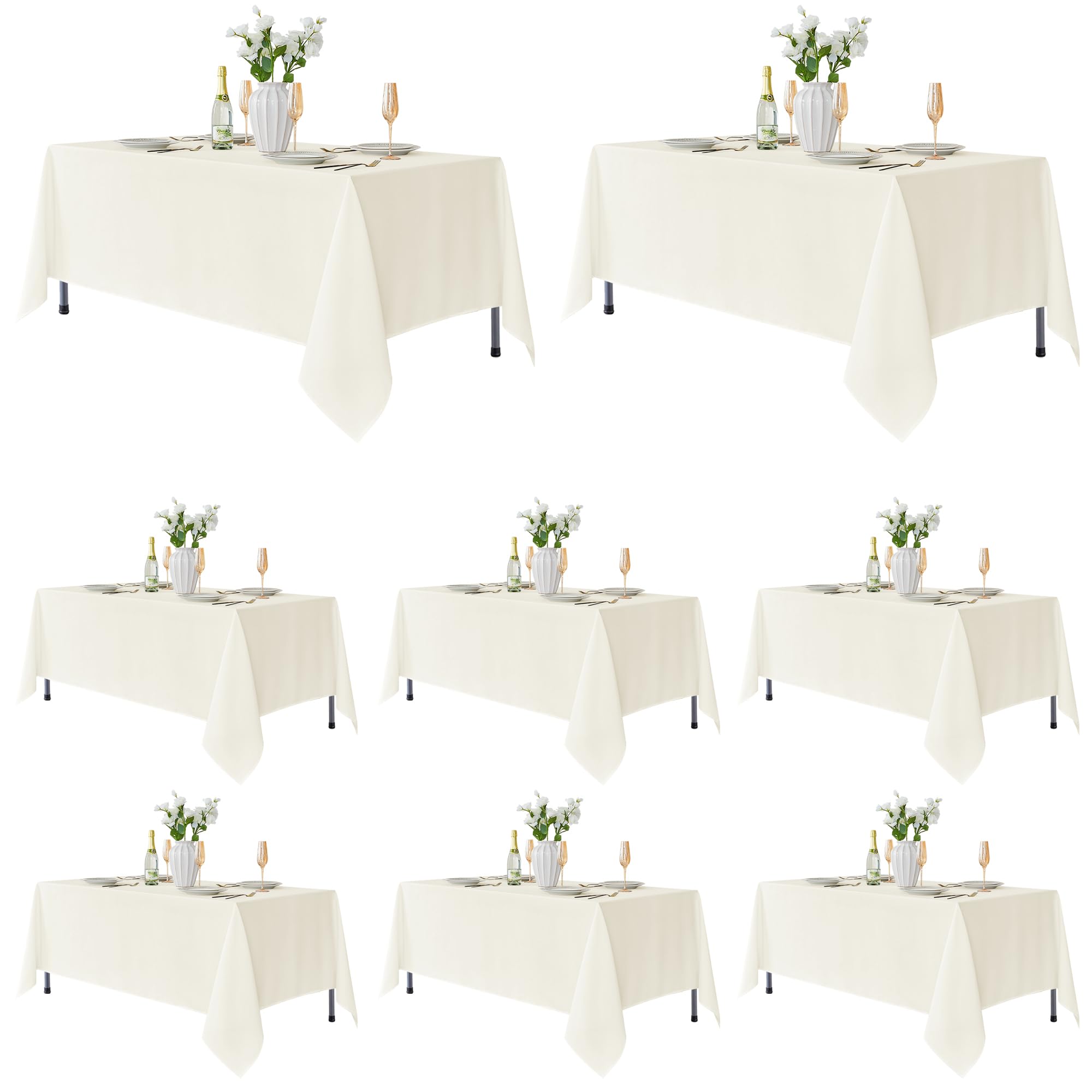 Photo 1 of Fitable 8 Pack Table Cloth Rectangle Table: Stain and Wrinkle Resistant Tablecloth Rectangular, Washable Polyester Tablecloths for Wedding Party Dining Banquet Event Catering(Ivory, 70x120 Inch)
