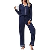 Ekouaer Pajama Sets Women Classic Long Sleeve Button Down Sleepwear Soft Pjs Lounge Sets