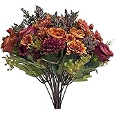 RioBeryo Artificial Fake Mums Flowers for Outdoors Decoration - 13 Inches 3 Bouquet Faux Fall Chrysanthemum Rose Daisy Silk Flower UV Resistant for Indoor Vase Party Table Decor