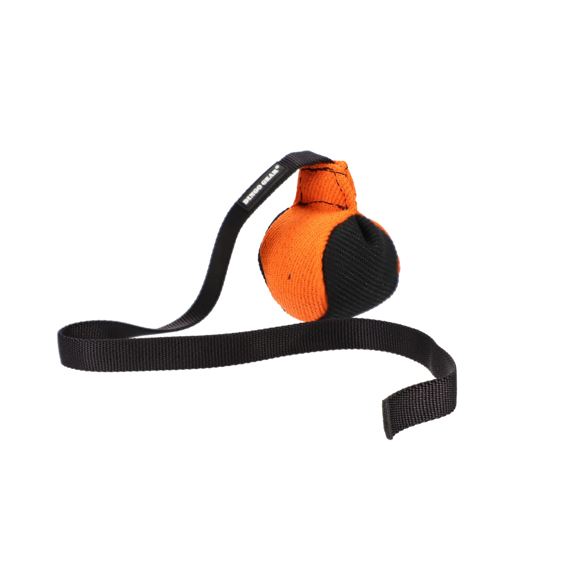 Dingo Gear Training Toy Ball 9 cm Black/Orange with Handle 65 cm French Material Nylcott Training Game Apport IGP Obedience S02814