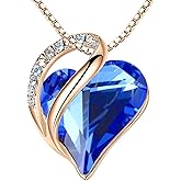 Leafael Rose Gold Plated Necklace for Women: Heart Shaped Birthstone/Healing Crystals Center, Dazzling Cubic Zirconia, Hypoallergenic Chain (18"+2"), Jewelry Gifts for Anniversaries and Birthdays