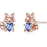 LONAGO Fox Earrings for Women 925 Sterling Silver Cute Fox Holding Heart Stud Earrings