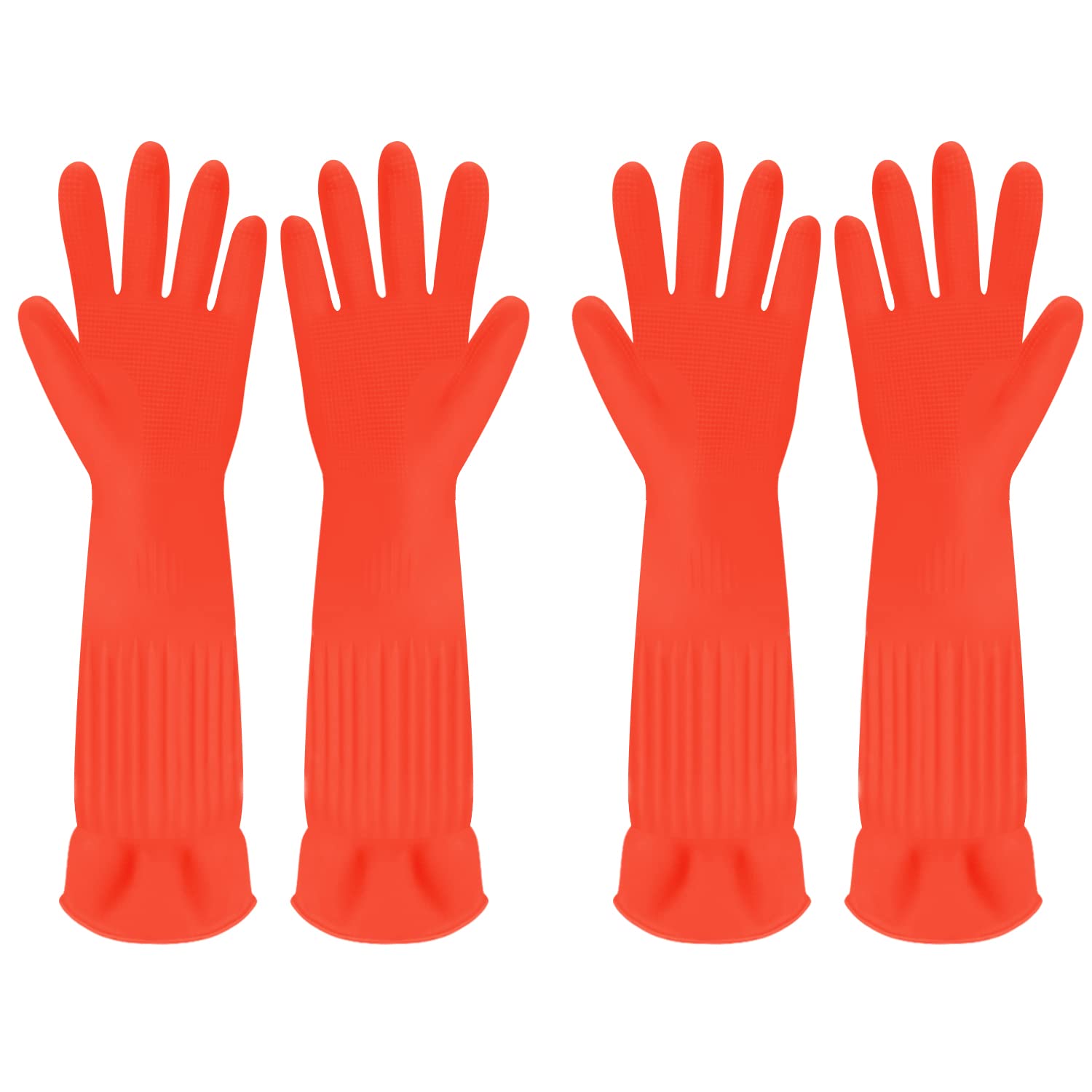 Discoball 2 Pairs Rubber Cleaning Gloves Non-slip Kitchen Dishwashing Household Glove, Long Sleeve, Reuseable