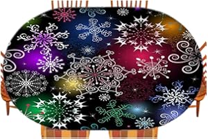 ESFVRG Christmas Oval Table Cloth, Christmas Style Print, Indoor Dining and Outdoor Patio Festival Use, Fits 48" x 68" Table