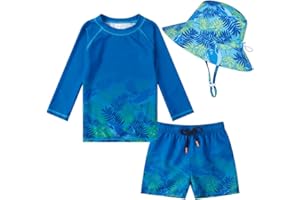 SWMSTUPF Toddlers Baby Boys' 3-Piece Rashguard Set Kids Bathing Suit Set with Hat UPF 50+