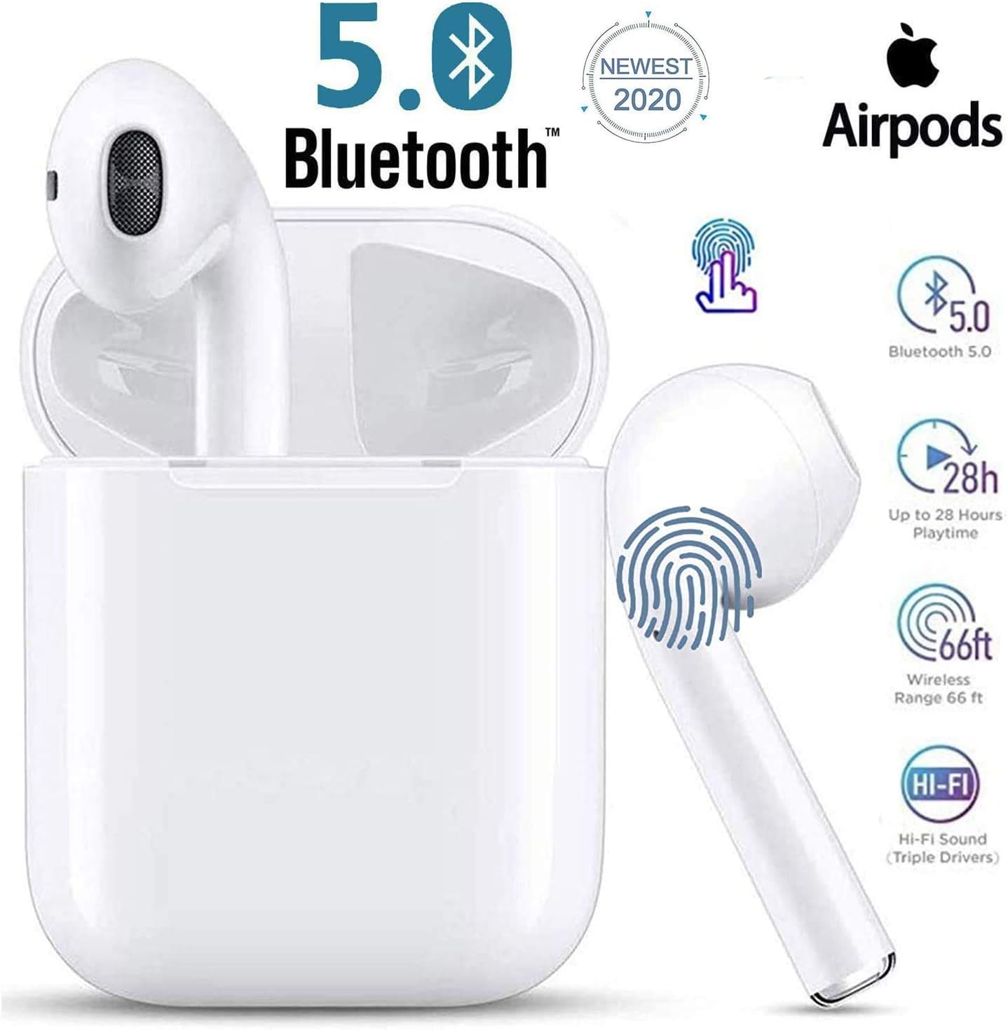 Wireless Earbuds,Headphones Wireless Bluetooth 5.0 Touch Control TWS in-Ear Headsets Built-in Mic Noise Cancelling Headsets for Apple/Airpods/Android/iphone/Samsung /Airpods2/AirPods Pro
