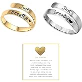 Angyape Just Breathe Ring For Women, Adjustable Inspirational Heart Rings Stainless Steel Spiral Wrap Twist Healing Rings To Sorority Sisters Open Motivational Encouragement Love Yourself Jewelry