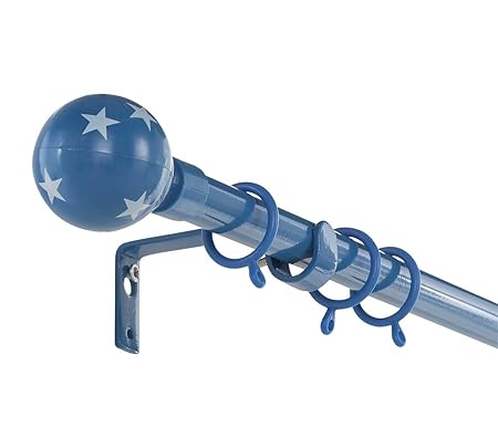 Extendable Blue Stars Curtain Pole Set With Curtain Rings Finials