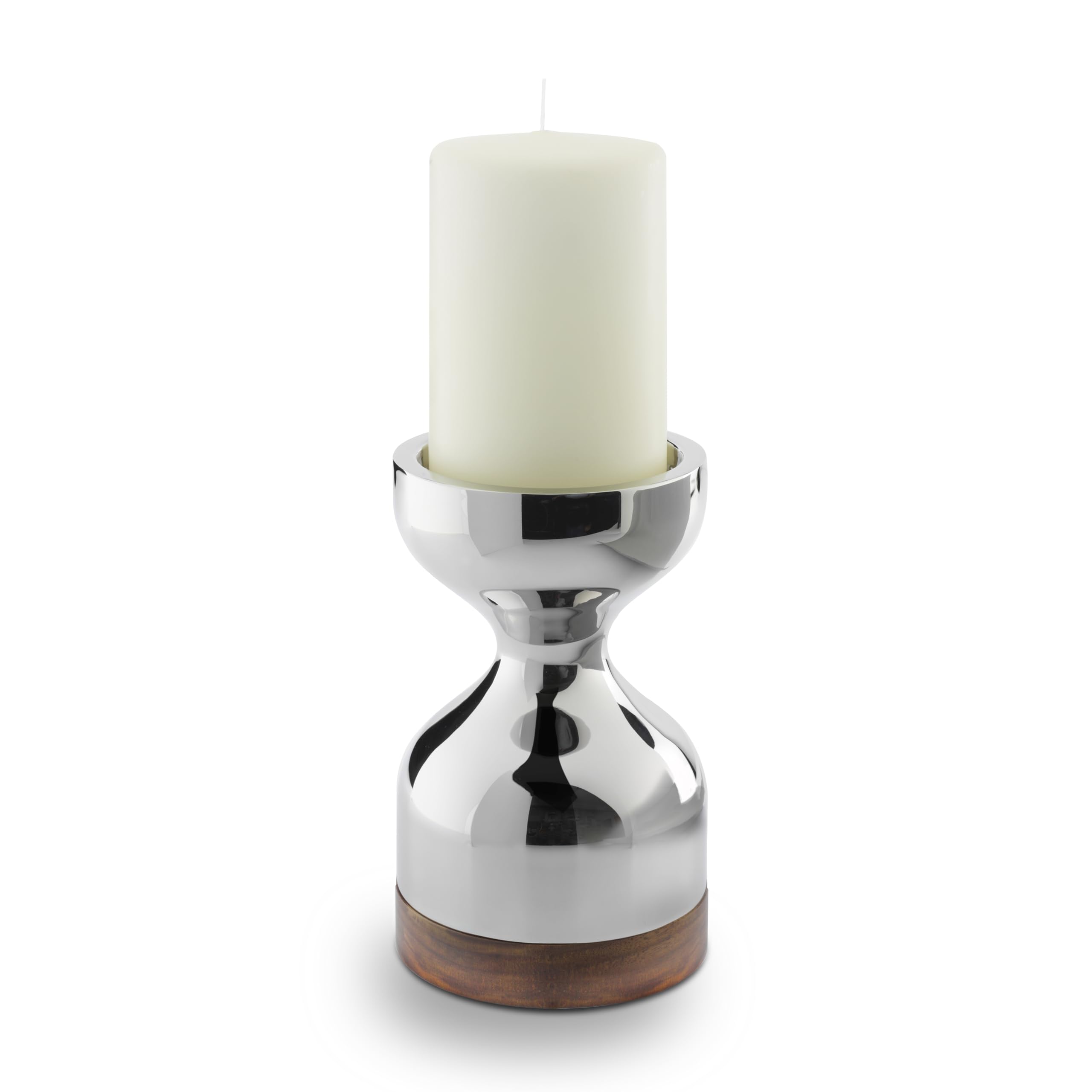 Robert Welch Limbrey Candlestick, Large. Made from Stainless Steel, with a Walnut Base.