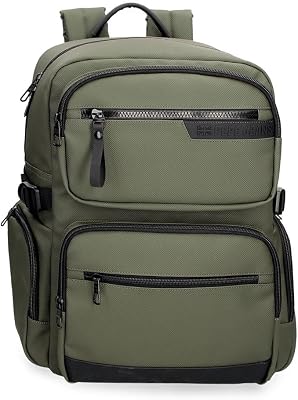 Dorking Sac à Dos pour Ordinateur Portable Adaptable 15.6 inch Vert 28x40x16 cm Polyester with Détails en Cuir Synthétique 17.92L par Joumma Bags