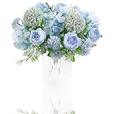 Artificial Flowers, Fake Peony Silk Hydrangea Bouquet Decor Plastic Carnations Daisy Realistic Flower Arrangements Wedding Decoration Table Centerpieces,for Home Office Party Decor 2 Pcs(Blue)