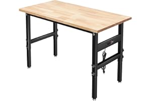 BMJX US 48" Adjustable Work Bench Garage Workbench with Power Outlets, 2200 Lbs Capacity Hardwood Top Work Bench Table Heavy-Duty Workbench for Garage, Workshop, Office, Home