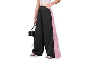 IIMMER Girls Fall Cute Bowknot Side Wide Leg Sweatpants Y2K Color Block Baggy Track Pants 5-14 Years