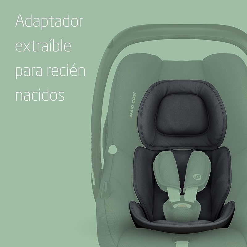 CabrioFix i-Size, Silla Coche Bebé, 0-12m, máx.12 kg, Silla para Recién Nacido Ligera (3,2kg), Capota Grande, Asiento Acolchado, se Adapta de Cochecitos Maxi-Cosi, Essential Graphite