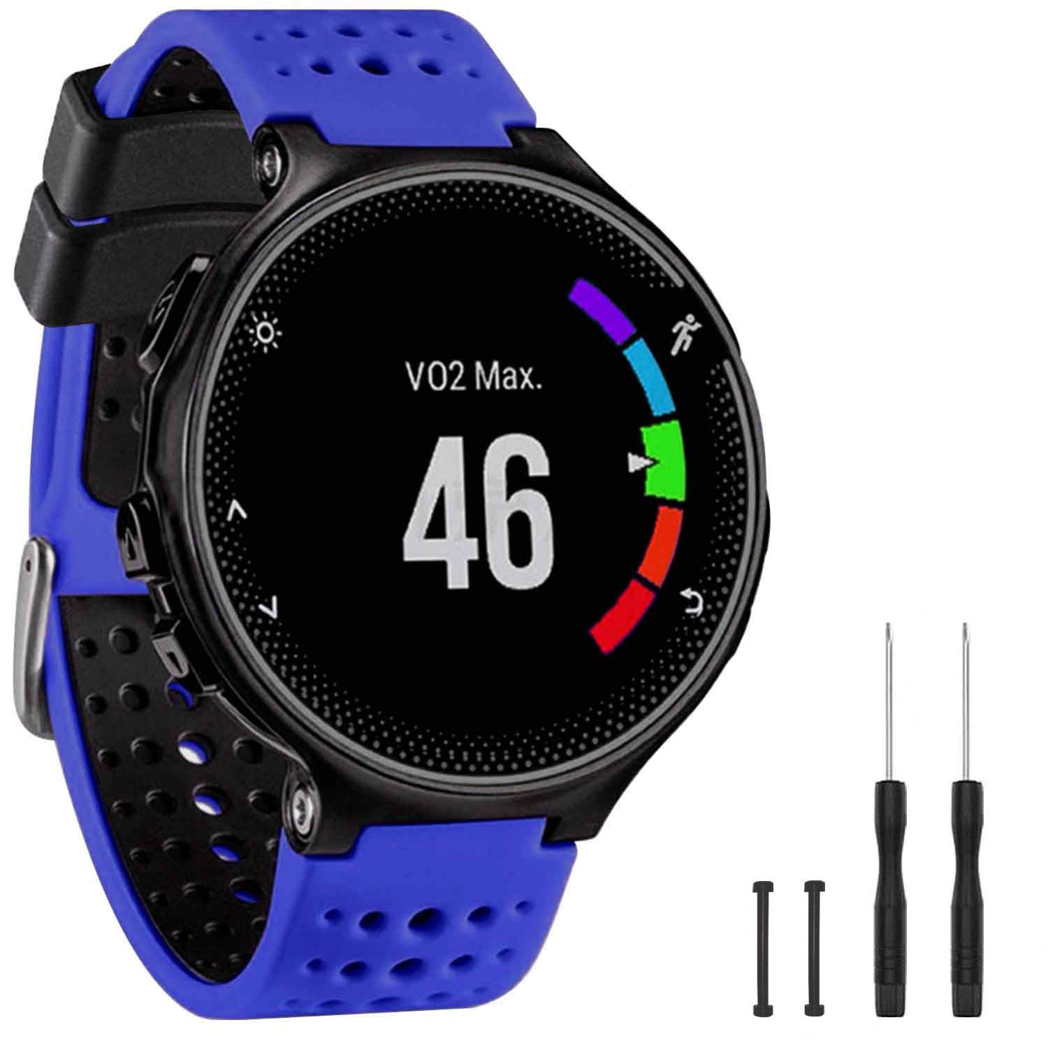 TopPerfekt Band Compatible with Garmin Forerunner 235, Soft Silicone Replacement Watch Band Strap Wristband for 220/230/235/620/630/735XT/235 Lite Smart Watch for Women Men (Blue-Black)