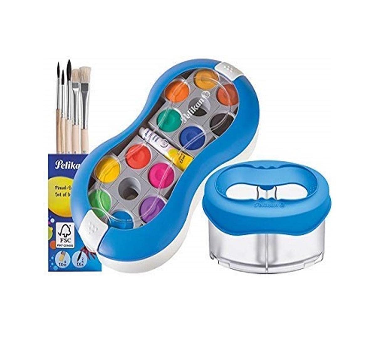 Pelikan 12 Color Paint Box Space/735 SP/12 and 1 Tube Opaque White/Starter Pack (Blue with Space Water Cup + Brush Set)