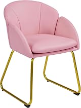 Yaheetech PU Leather Tub Chair Vanity Chair Pink with Golden Metal Legs