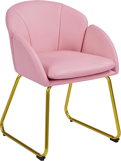 Yaheetech PU Leather Tub Chair Vanity Chair Pink with Golden Metal Legs