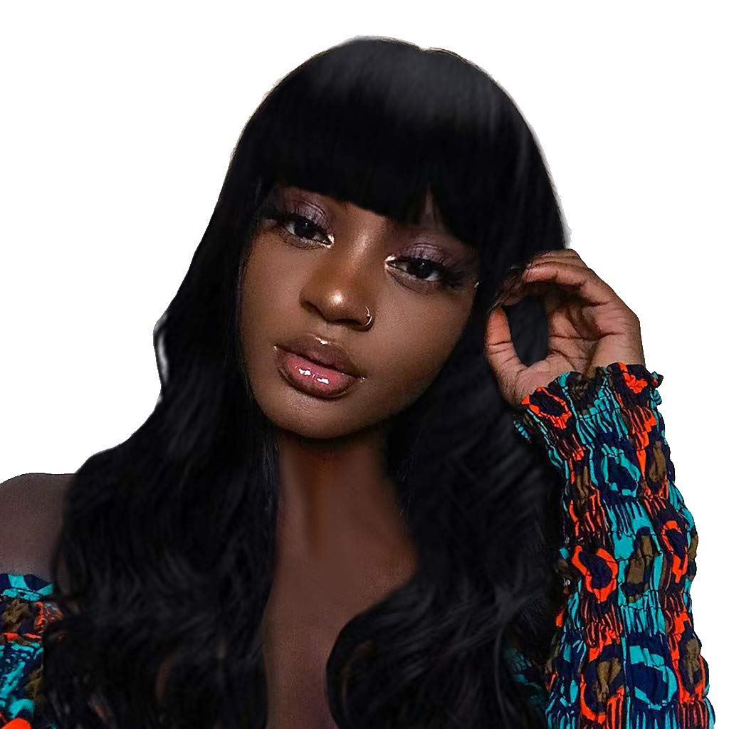 Amazon Com Willsa Fashion Long Dark Black Wavy Curly Neat Bangs