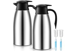 Norme 2 Pcs Thermal Coffee Carafe Insulated Stainless Steel Coffee Carafe for Hot Liquid Vacuum Thermal Pot Creamer Pitcher Dispenser with Brushes Keeping Hot Water Milk(Silver,68 oz)