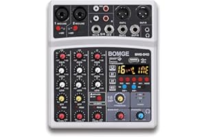 BOMGE 4 Channel dj Bluetooth Audio Mini Mixer with Effects, USB Interface, Stereo Recording, 48V Phantom Power for PC,phone(White)