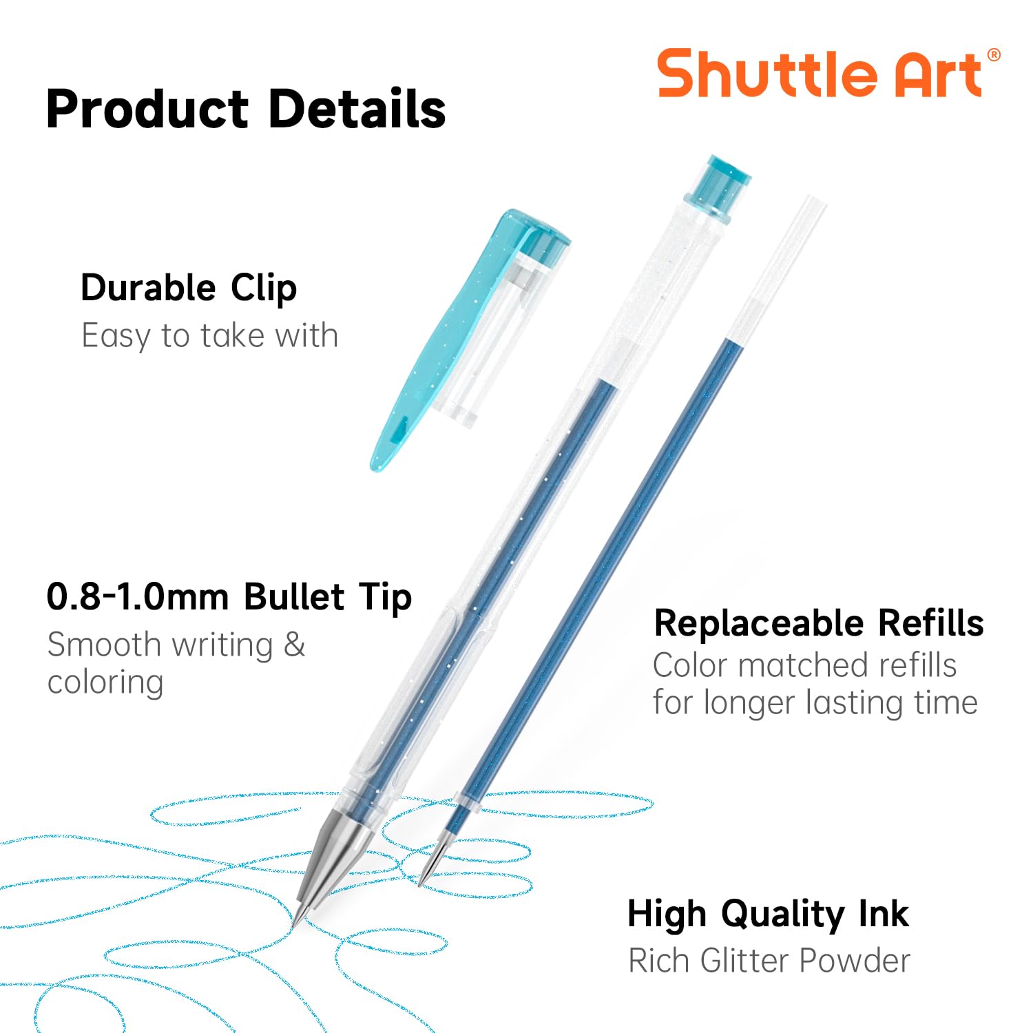 80 Stück Glitzer Gelstifte, Shuttle Art Gel Stifte Set, 40 bunte Glitzer Gelschreiber mit 40 Ersatzminen, glitzerstifte für Erwachsene und Kinder zum Markieren, Zeichnen, Schreiben geeignet 3
