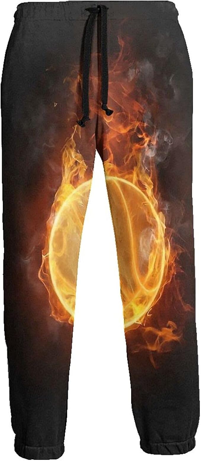 Men Sports Pants Basketball Flames Comfy Cool Sweatpants Loose