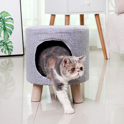 Ge Yobby Ottoman Maison D Animal Familier Tabouret En Bois Massif Lit Moderne Chat Tissu Repose Pieds Creatif A 32x32x37cm 13x13x15inch Amazon Fr Cuisine Maison