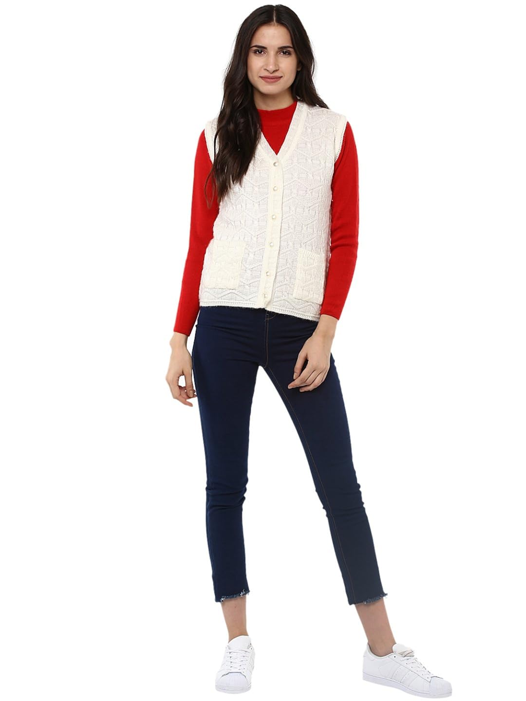 cayman women off-white self-design cardigan