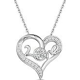 Moissanite and Sapphire/Ruby/Emerald Love Heart Necklace for Women, Solid 925 Sterling Silver, 16"/18"/20" Adjustable, Valentines Birthday Anniversary Christmas Romantic Jewelry