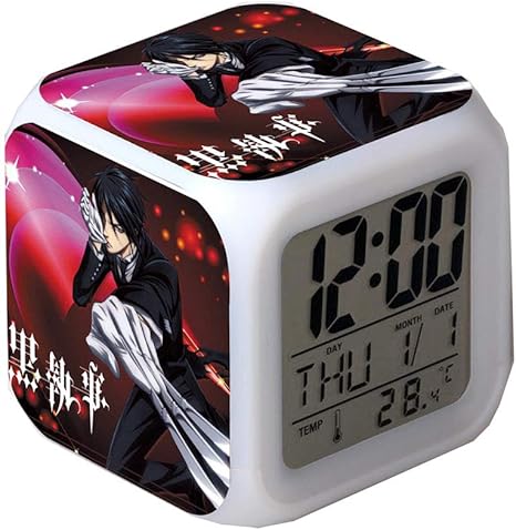 Amazon Co Jp Ap Exclusive 黒執事 セバスチャン目覚まし時計 アニメ目覚まし時計 クリエイティブギフト 七色目覚まし時計 アラームとスヌーズ機能 日付と温度 カレンダー寝室の寮 1 ホーム キッチン